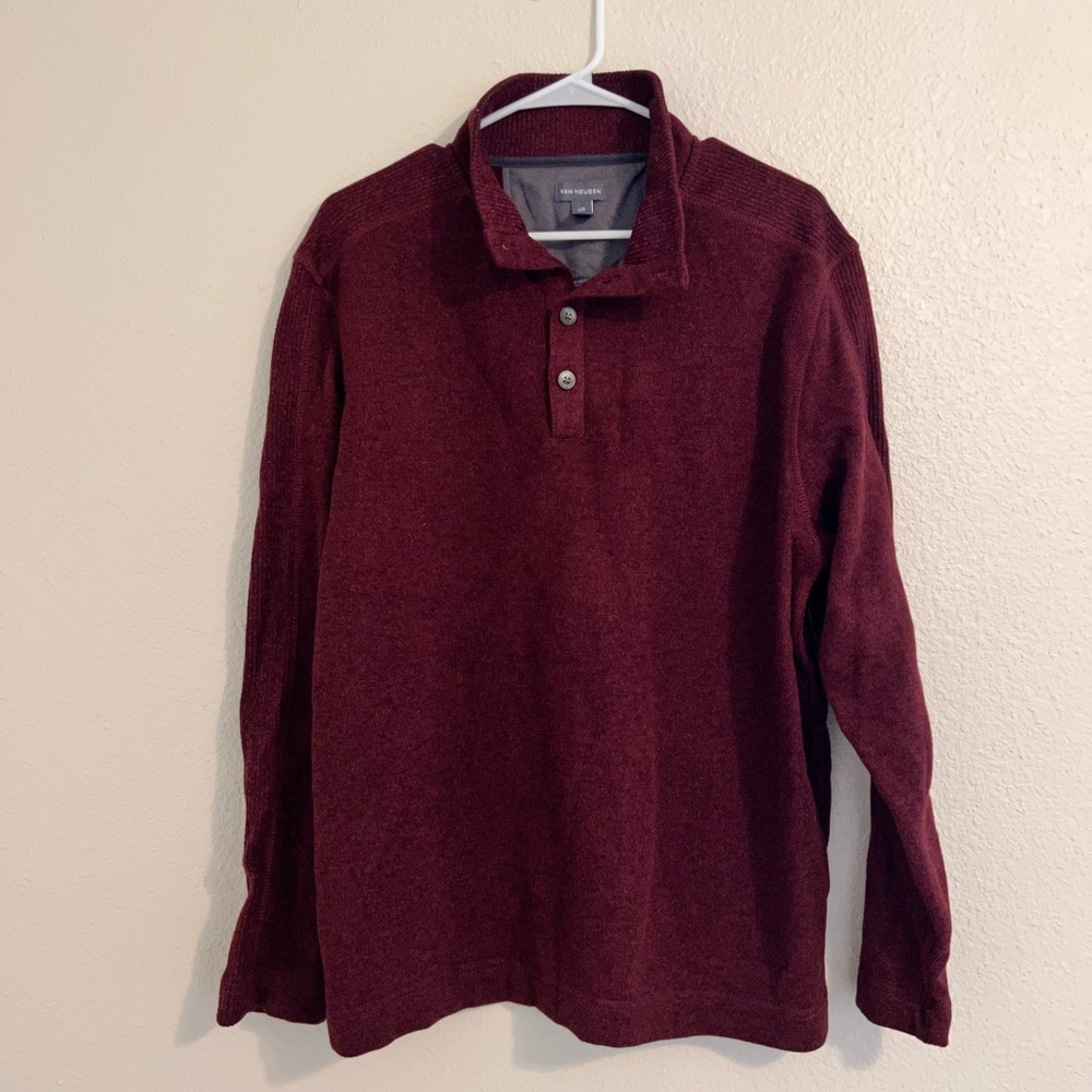 Van Heusen Henley Pullover Sweater Maroon Long Sleeve Size Large
